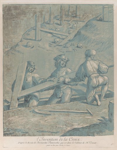 The Invention of the Cross, Three Men Lifting a Cross from a Trench, ca. 1729-64 by Nicolas Le Sueur
