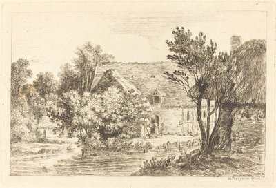 A House and a Shaded Cottage on the Banks of a River by Nicolas Perignon