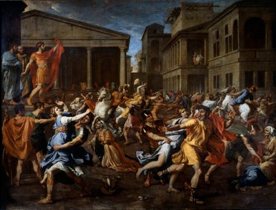 The removal of the sabines by the Romans. Romulus on the left observes the scene. by Nicolas Poussin