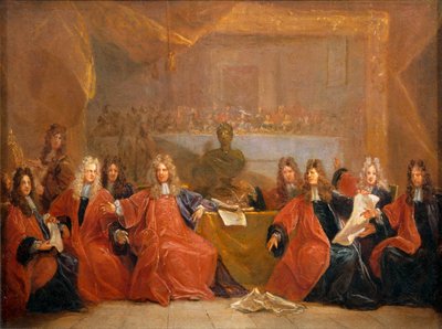 The Reeve of the Merchants and the Councilmen of the City of Paris Deliberating on the Offer of a Feast to Louis XIV by Nicolas de (workshop) Largilliere