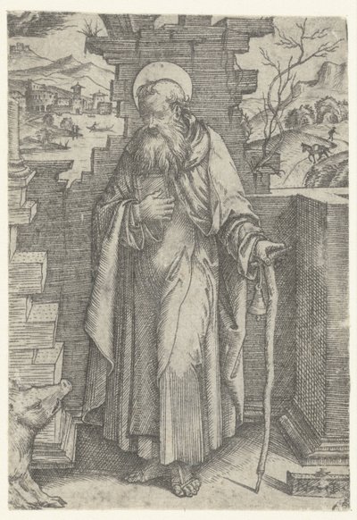 Saint Anthony the Great with Tau Cross and Pig by Nicoletto da Modena