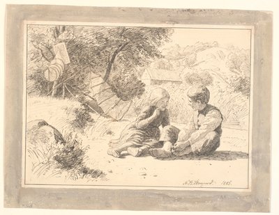 Two Children on a Lakeshore in Öströö, Halland by Niels Skovgaard