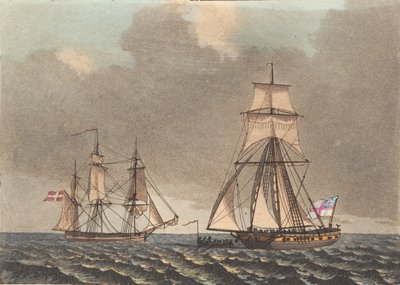An English Privateer Inspecting a Danish Ship that is Firing Up by Niels Truslew