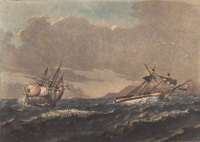 A Ship Clearing the Land, and a Brig, Drifting at Anchor, Wrecked on a Blind Rock by Niels Truslew