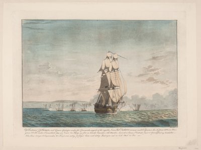 The Battle Between 6 Danish Gunboats and the English Ship of the Line "Dictator" by Niels Truslew