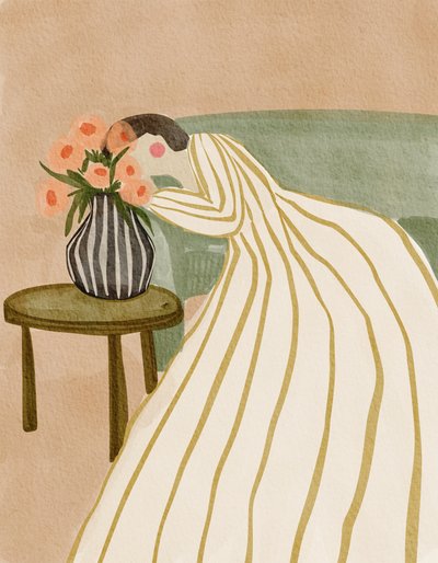 Woman Admiring Flowers by Nikita Jariwala
