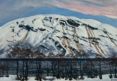 Cold April Morning with Avalanche, Snow Mountain by Nikolai Astrup