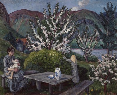 Mother and Child by the Garden Table by Nikolai Astrup