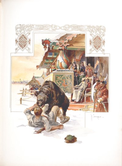 Bear baiting. Illustration for The Grand Ducal, Tsarist and Imperial Hunting in Russia by N. Kutepov by Nikolai Semyonovich Samokish