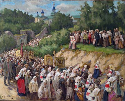 Cross Procession at the Pskovo-Pechersky Dormition Monastery by Nikolai Vasilyevich Kharitonov