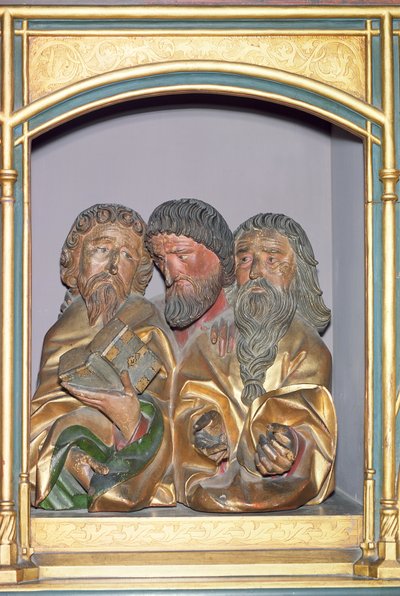 Wooden carvings of SS. Paul, Matthew and Thomas, from the predella of the Isenheim Altarpiece by Nikolaus Hagenauer