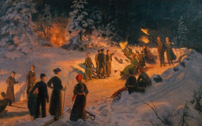 Sledging with flaming torch in Korketrekkeren by Nils Hansteen