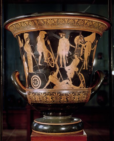 Attic red figure calyx krater depicting Hercules wearing a laurel wreath with Athena and other Greek heroes, c.450 BC by Niobid Painter