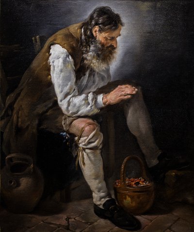Winter. Old Man Warming His Hands at a Brazier by Noel Halle