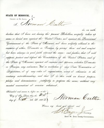 Loyalty oath of Norman Cutter of Missouri, County of St. Louis by Norman Cutter