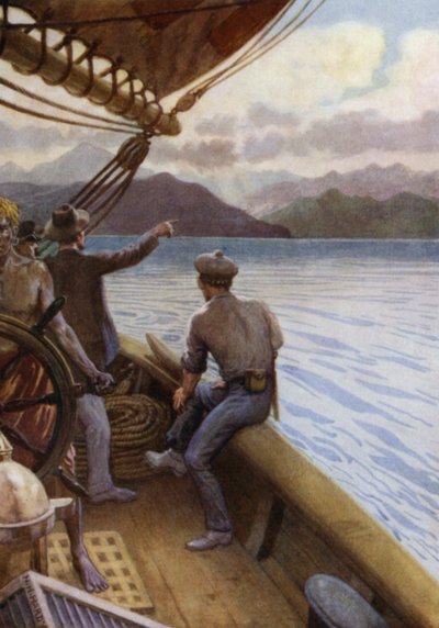 Leaving Santo, a view of the Mountains, New Hebrides by Norman Hardy