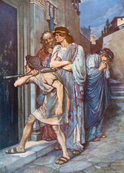 Dromio of Ephesus, "Let My Master In!" The Comedy of Errors – Act III, Scene 1 by Norman Mills (after) Price
