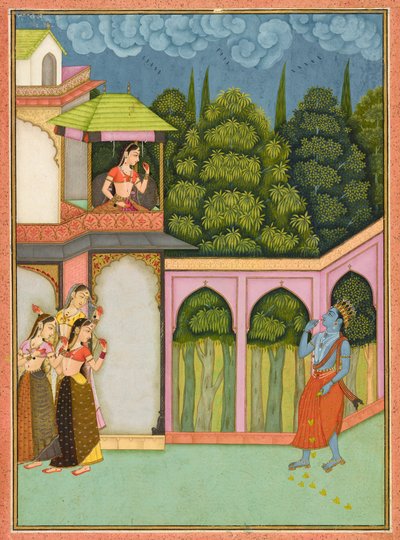 Krishna Approaches Radha, Folio from a Rasikpriya by Nuruddin