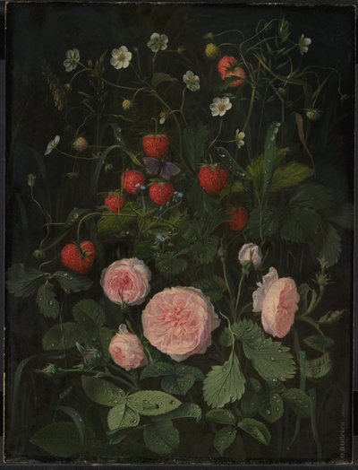 Still Life with Roses and Strawberries by O.D. Ottesen