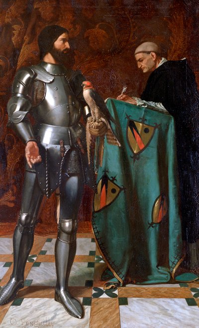 Knight dictating a letter to a Monk, 1865 by Octave Penguilly l