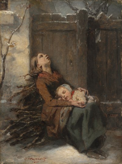 Destitute Dead Mother Holding Her Sleeping Child in Winter, c. 1850 by Octave Tassaert