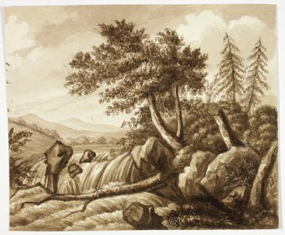Waterfall in Rocky Landscape by Octavius Oakley