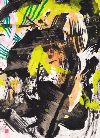 Zen Fire And Wind Ink Abstraction by Odilia W. Y. Fu