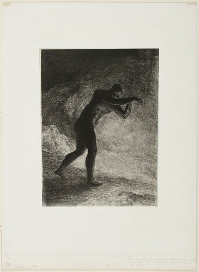And Man Appeared; Questioning the Earth From Which He Emerged and Which Attracted Him, He Made His Way Toward Somber Brightness, plate 8 of 8 from "Les Origines" by Odilon Redon