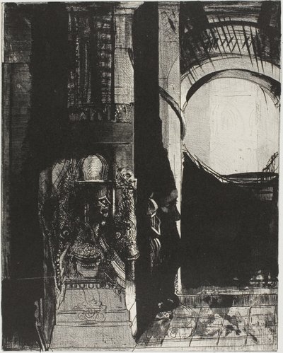 And On Every Side Are Columns of Basalt,...the Light Falls From the Vaulted Roof, plate 3 of 24 by Odilon Redon