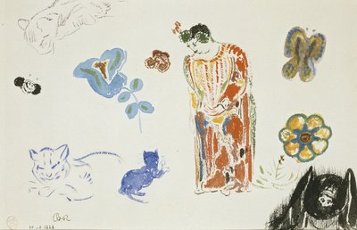 Study Sheet: Woman, Flowers and Animals by Odilon Redon