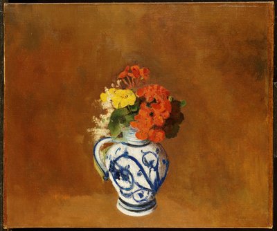 Geraniums and Other Flowers in a Stoneware Vase by Odilon Redon