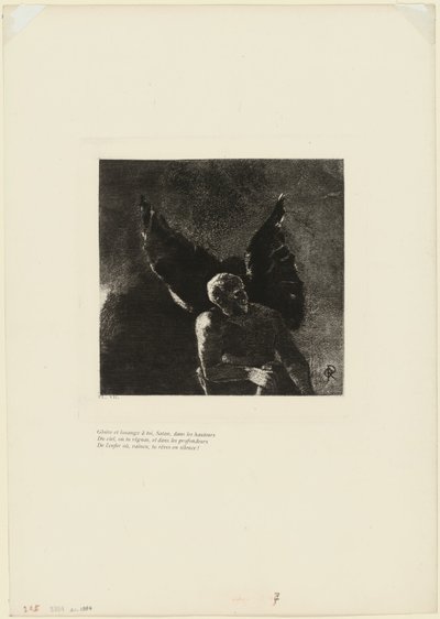 Glory and Praise to You, Satan, in the Heights of Heaven, Where You Reigned, and in the Depths of Hell, Where, Vanquished, You Dream in Silence!, plate 8 of 9 by Odilon Redon