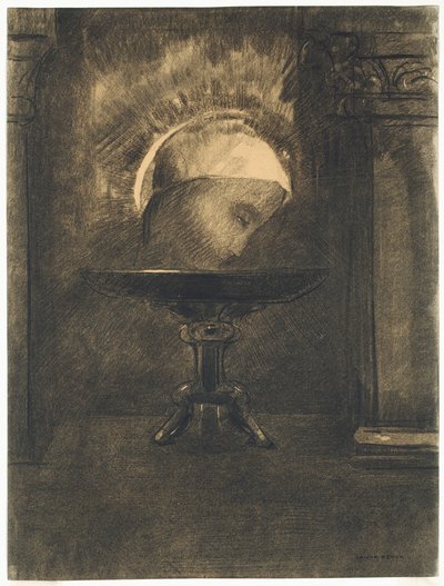 Head Wearing a Phrygian Cap, on a Salver by Odilon Redon