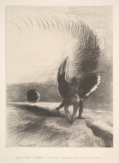 In the shadow of the wing, the black creature bit by Odilon Redon