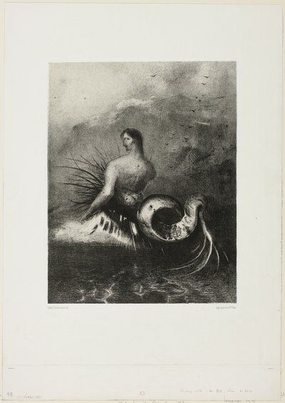 Siren Coming out of the Waves, Dressed in Flames, plate 4 of 8 from "Les Origines" by Odilon Redon