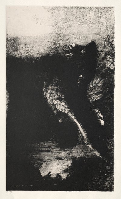 The Temptation of Saint Anthony First Series: The Chimera with Green Eyes Turns, Bays, 1888 by Odilon Redon