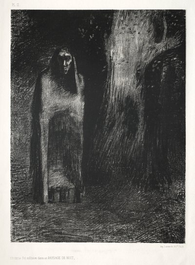 The Night: The Man Was Alone in a Night Landscape by Odilon Redon Lemercier and Cie.