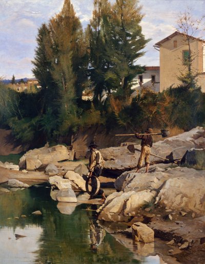 Renaioli (Sand Diggers) on the Mugnone River by Odoardo Borrani
