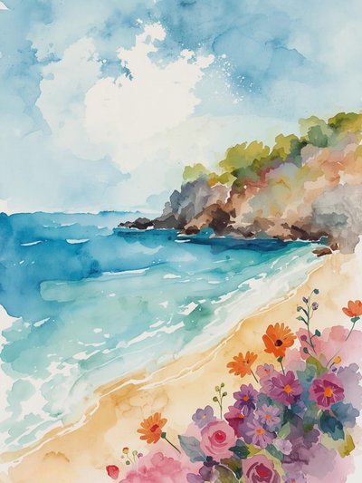Coastal Bloom Watercolor by Ohkimiko