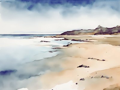 Serene Coastal Watercolor by Ohkimiko