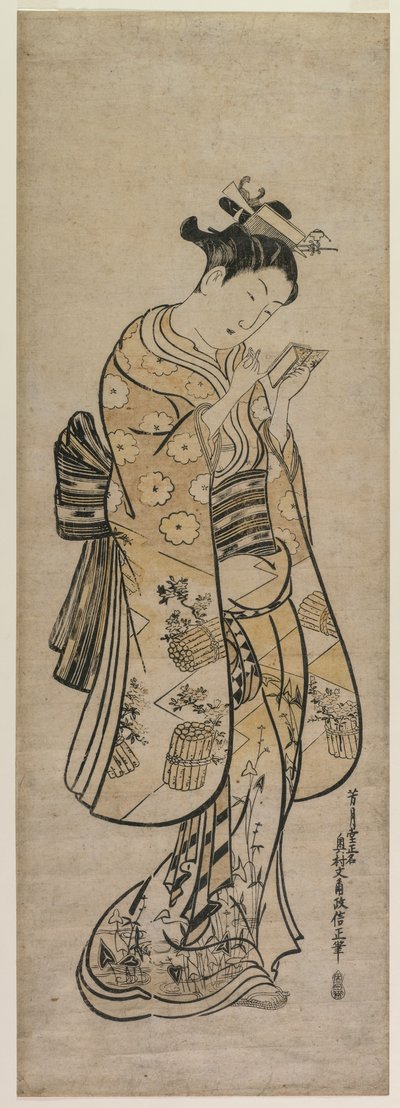 A Beauty with a Mirror by Okumura Masanobu