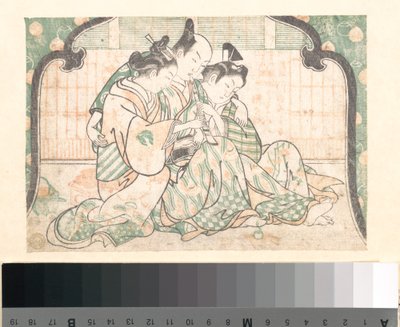 A Young Man Seated Between Two Women by Okumura Masanobu