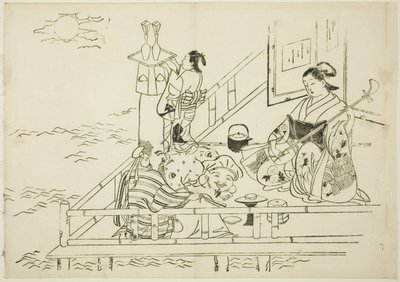 Courtesan Entertaining Daikoku and Fukurokuju, No. 10 from a Series of 12 Prints by Okumura Masanobu