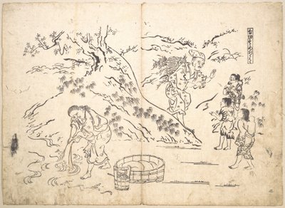 Faggot-Gatherer Finds Boy with Sparrow by Okumura Masanobu