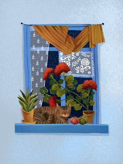 Cozy Cat Window by Olga Skomorokhova
