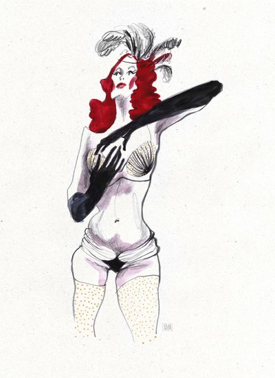 Glamorous Feathered Showgirl by Olga Skomorokhova