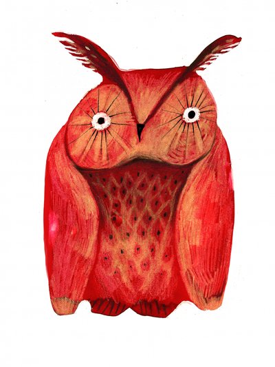 Whimsical Red Owl by Olga Skomorokhova