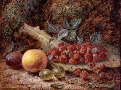 Still Life with Fruit on a Cabbage Leaf by Oliver Clare