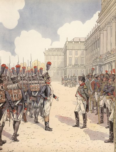 Napoleon Being Approached by a Nervous Lieutenant During a Parade at Schoenbrunn by Onfray de Breville Job