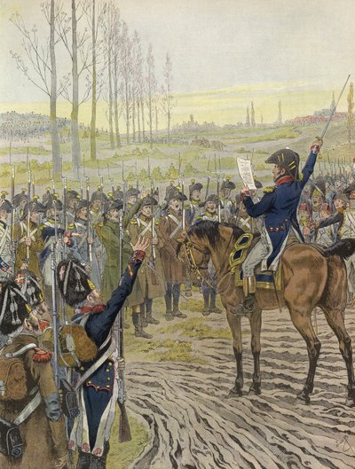 The Words of Napoleon Being Read to Some of His Troops During the Campaign of the Rhine, 1805 by Onfray de Breville Job